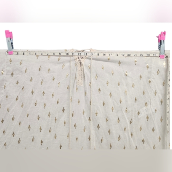 Z&L Gold Foil Cactus Print Tassel Boho Cover Up Poncho Medium Cream 100% Cotton - Picture 15 of 16